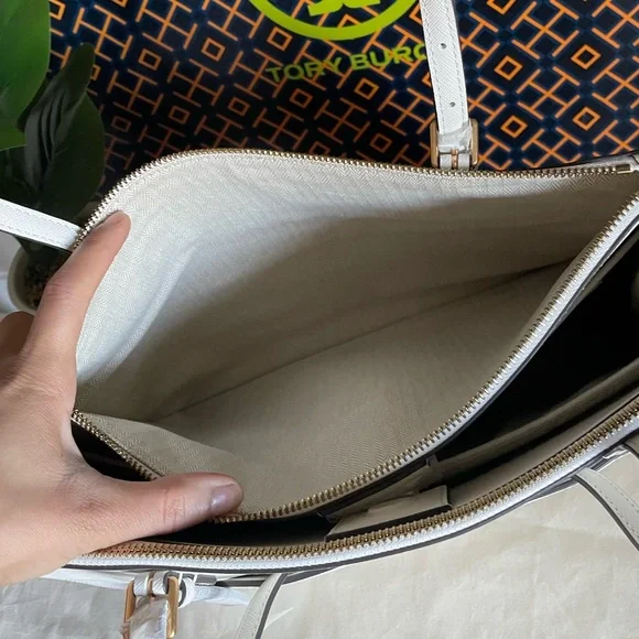 New , tory burch Emerson large double sip tote shoulder bag 134837 ivory - Picture 13 of 17